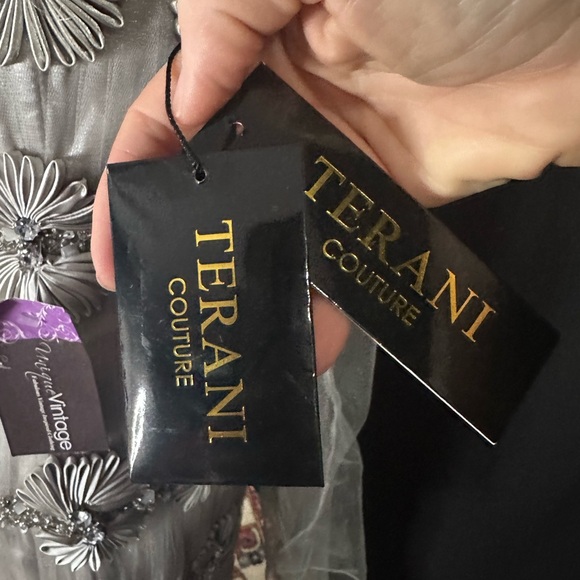 Terani Couture Silver Sequin Wedding Gown with Halter Neckline - Picture 5 of 11